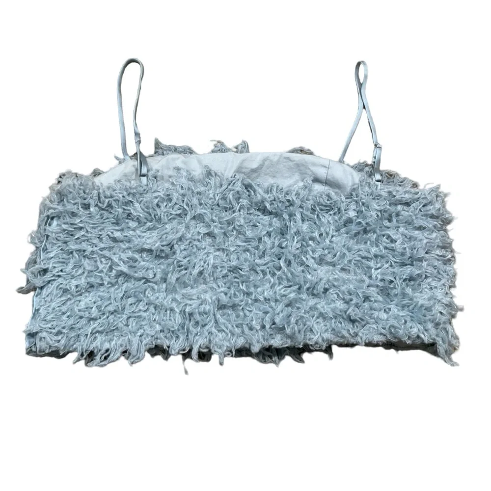 Zara Baby Blue Feather Crop Top SZ Small Old Money Glam Aesthetic Bougie Beach - Picture 11 of 13